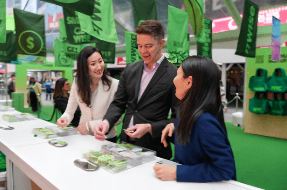 Guests choosing Wise patches from the giveaway tables in Times Square
