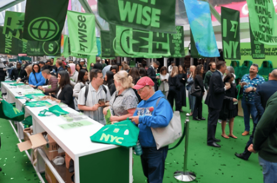 Wise tote bags handed out at the Nasdaq listing activation